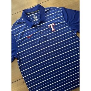 Texas Rangers Shirt Mens Large Blue MLB Baseball Nike Dri Fit Polo Striped